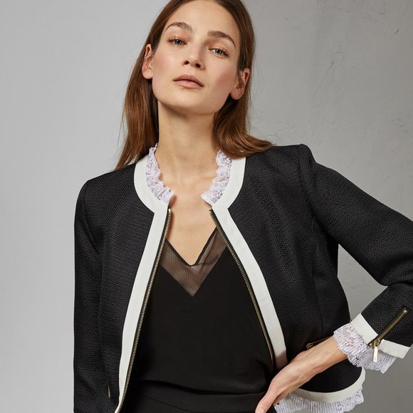 TED BAKER ENNIO Lace trim contrast crop jacket New - Picture 3 of 7